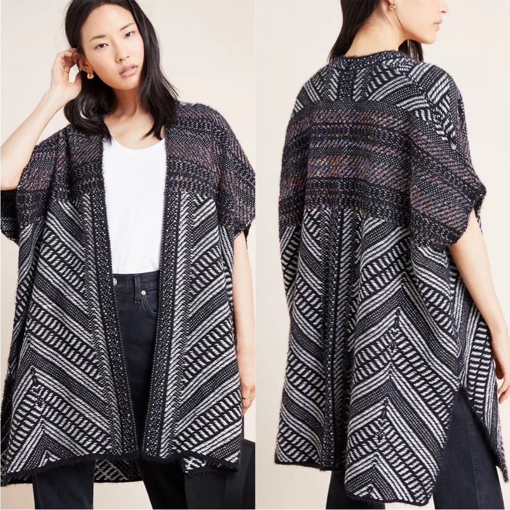 NWT Molly Bracken Anthropologie Jaquard Knit Open Poncho Sweater sz XS/ S